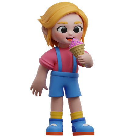 Girl Eating Ice Cream  3D Illustration