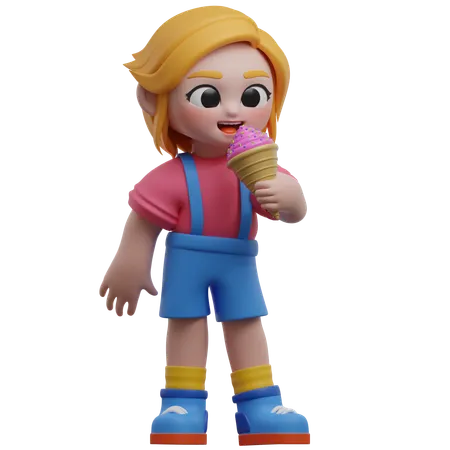 Girl Eating Ice Cream  3D Illustration