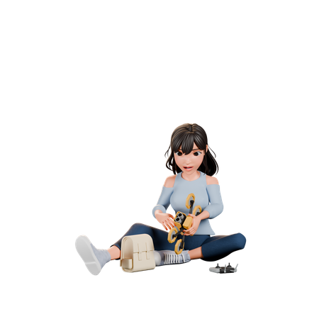 Girl Engaging With Drone Technology  3D Icon