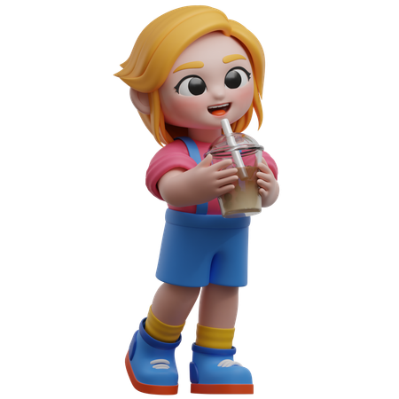 Girl Enjoying A Beverage  3D Illustration