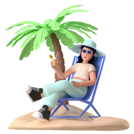 Girl Enjoying At Beach  3D Illustration
