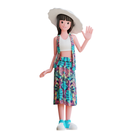 Girl Enjoying Beach 3D Illustration
