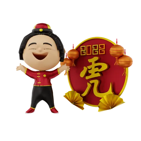 Girl enjoying Chinese new year  3D Illustration