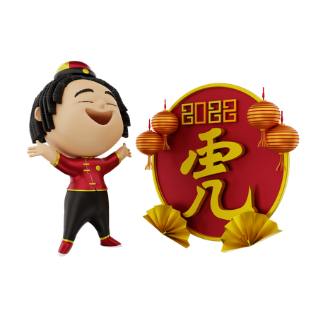 Girl enjoying Chinese new year  3D Illustration