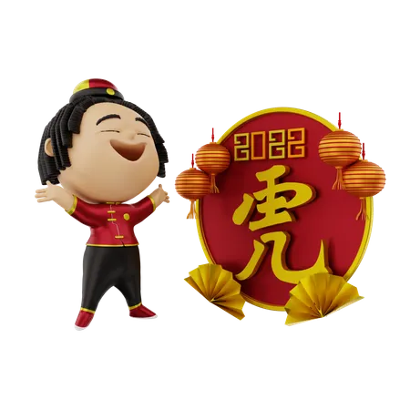 Girl enjoying Chinese new year  3D Illustration