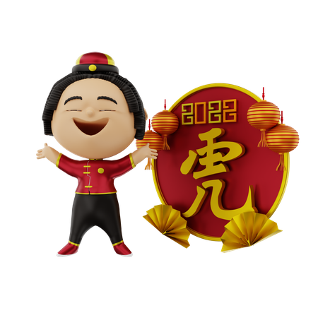 Girl enjoying Chinese new year 3D Illustration