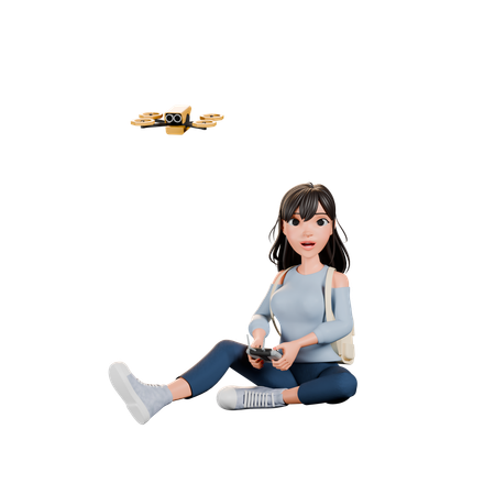 Girl Enjoying Drone Play  3D Illustration