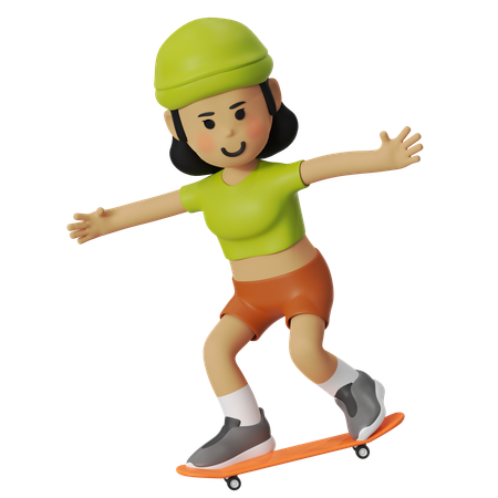 Girl Enjoying Manual Skating With Skateboard  3D Icon