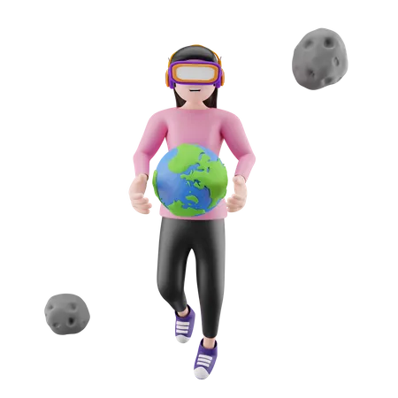 Girl enjoying meta world using headset  3D Illustration