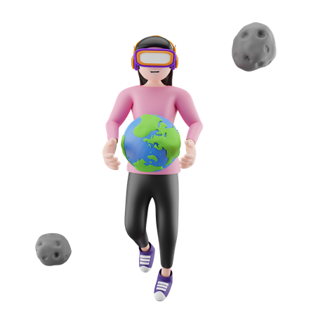Girl enjoying meta world using headset 3D Illustration