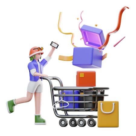 Girl Enjoying Shopping  3D Illustration