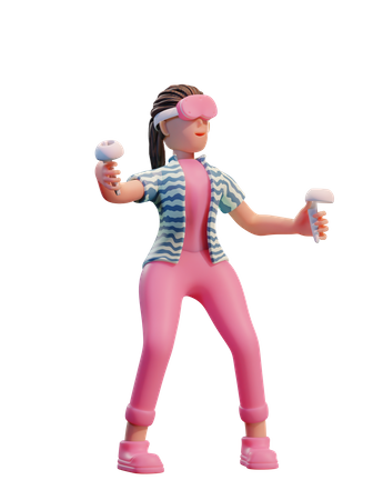 Girl enjoying Virtual Reality 3D Illustration