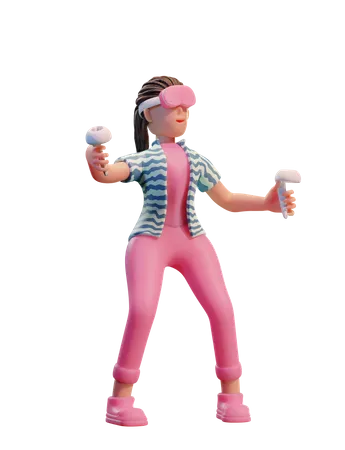 Girl enjoying Virtual Reality 3D Illustration
