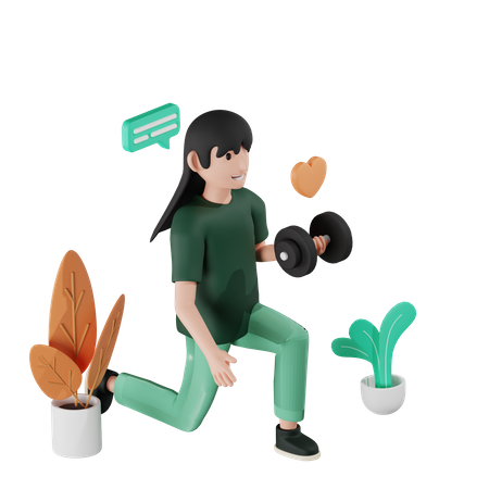 Girl exercising with dumbells  3D Illustration