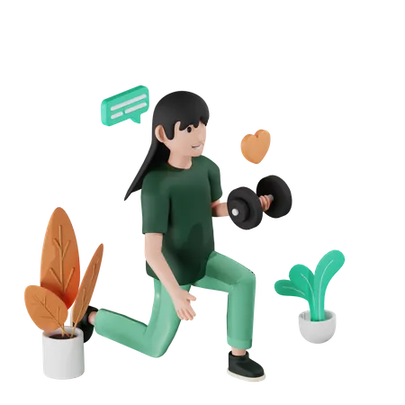 Girl exercising with dumbells  3D Illustration