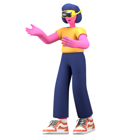 Girl experiencing VR headset  3D Illustration