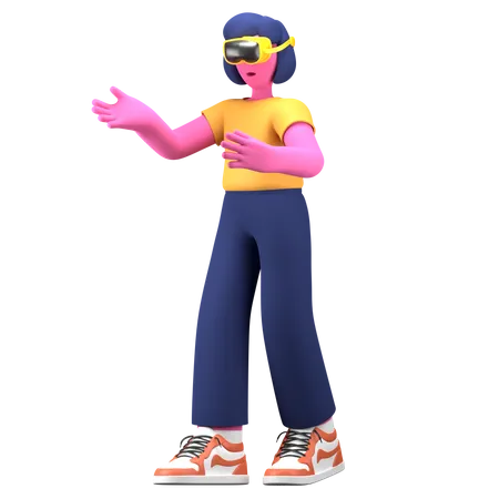 Girl experiencing VR headset  3D Illustration