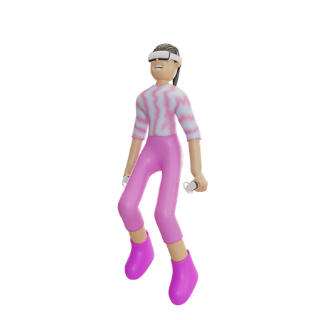 Girl exploring metaverse using VR goggles  3D Illustration