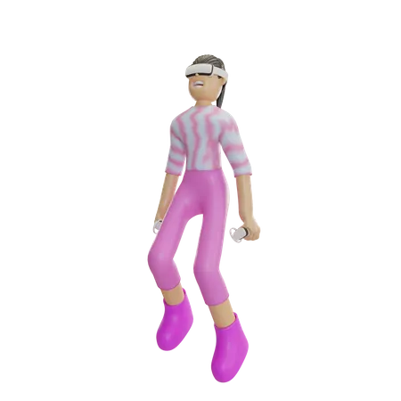 Girl exploring metaverse using VR goggles  3D Illustration