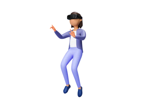 Girl exploring metaverse using VR goggles 3D Illustration
