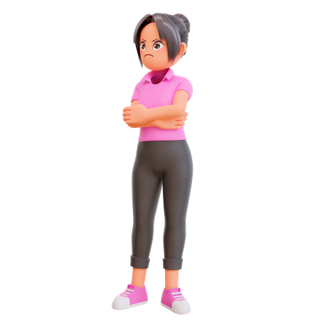 Girl expressing negative emotions displeased  3D Icon