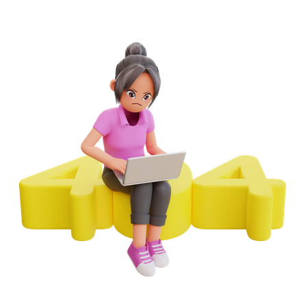 Girl facing 404 error  3D Illustration