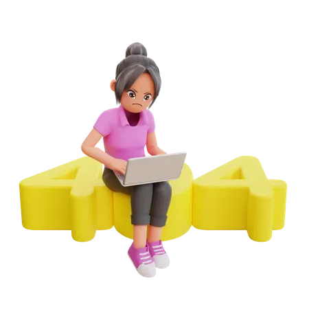 Girl facing 404 error  3D Illustration