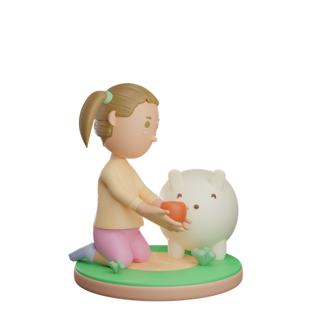 Girl feeding animal  3D Illustration