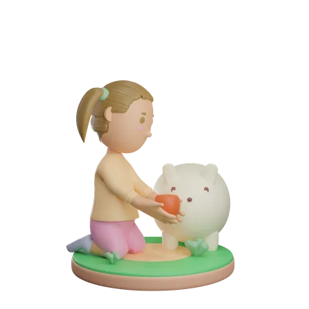 Girl feeding animal  3D Illustration