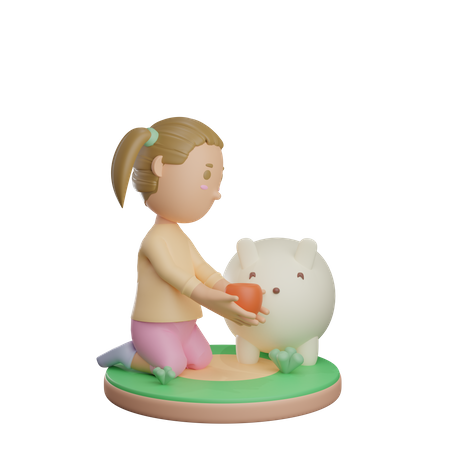 Girl feeding animal 3D Illustration