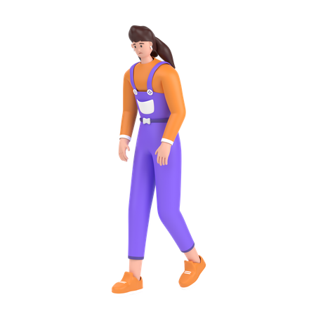 Girl Feel Frustrated Walking  3D Illustration