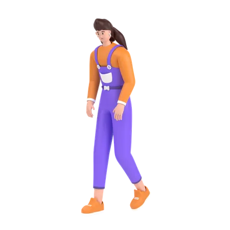 Girl Feel Frustrated Walking  3D Illustration