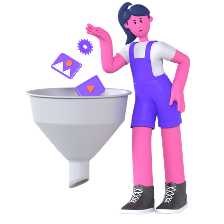 Girl Filtering Data  3D Icon