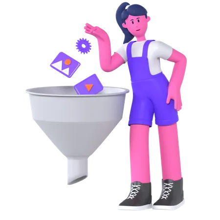 Girl Filtering Data  3D Illustration