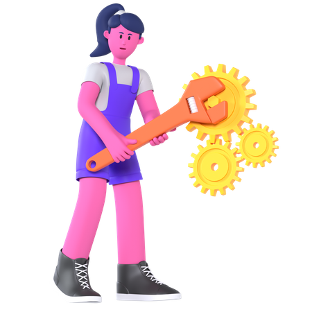 Girl Fixing Maintenance  3D Illustration