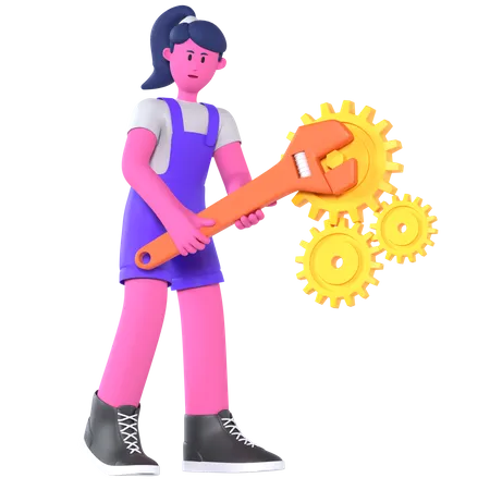 Girl Fixing Maintenance  3D Illustration