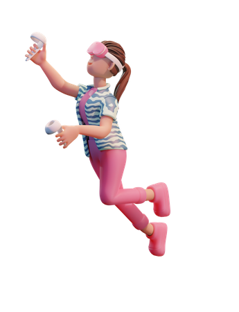 Girl Floating on air with Vr  3D Illustration