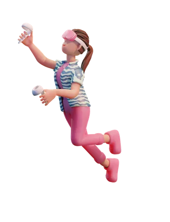 Girl Floating on air with Vr  3D Illustration