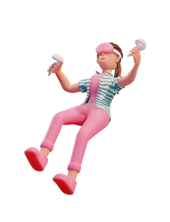 Girl Floating on air with Vr  3D Illustration