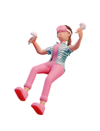 Girl Floating on air with Vr 3D Illustration