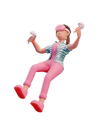 Girl Floating on air with Vr  3D Illustration