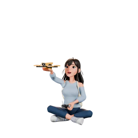 Girl Flying Drone  3D Illustration