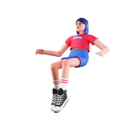 Girl Flying In Air  3D Illustration