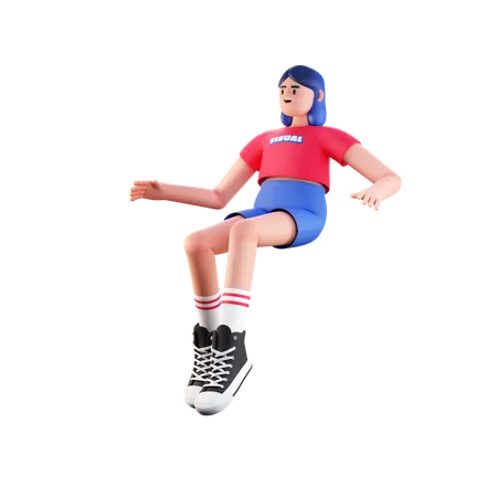 Girl Flying In Air  3D Illustration