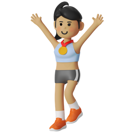 달리기 메달을 받는 소녀  3D Icon