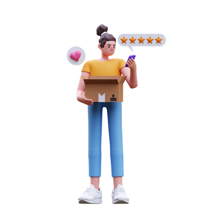 Girl Giving Five Star Rating  3D Illustration