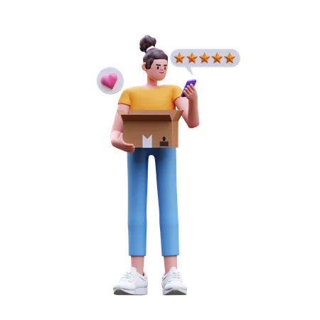 Girl Giving Five Star Rating  3D Illustration