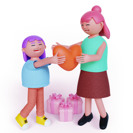 Girl giving heart to mother  3D Icon