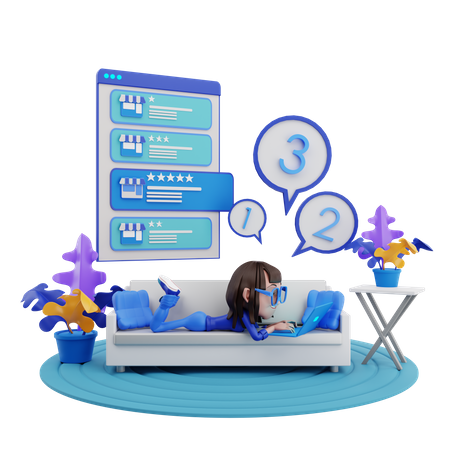 Girl giving online shopping review  3D Icon