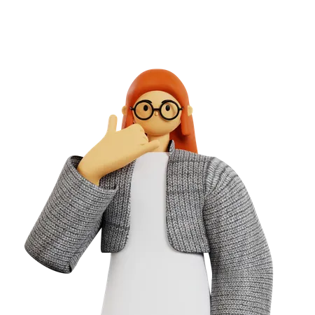 Girl giving picking up the phone pose 3D Illustration